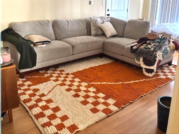 Handmade Moroccan Orange Wool Rug: Authentic Berber Design