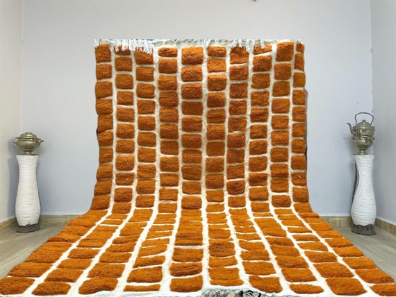 AMAZING MOROCCAN ORANGE Rug - Morrocan chekerboard Rug, Authentic Berber Rug, Bohemian Style Rug For Living Room .