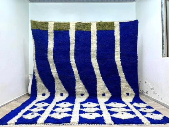 Moroccan berber rug blue - beni ourain rug ivory - Morrocan rug - Beni ourain rug - Handmade rug - Abstract Wool rug - area blue rug