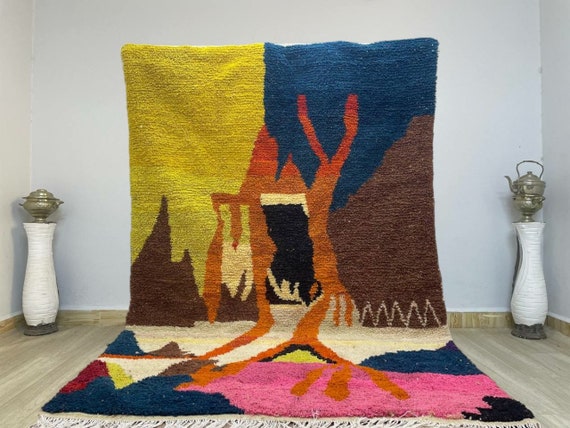 AMAZING MOROCCAN ORANGE Rug - Morrocan chekerboard Rug, Authentic Berber Rug, Bohemian Style Rug For Living Room .
