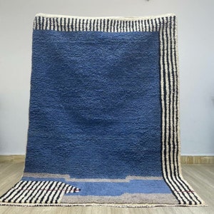 Moroccan rug blue -Berber rug - Custom moroccan rug - Beni ourain rug - Handmade rug - Plain wool rug - Solid blue rug - Moroccan berber rug