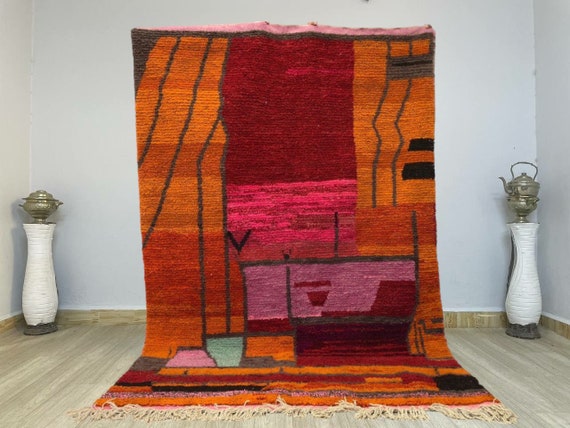AMAZING MOROCCAN ORANGE Rug - Handmade Morrocan Rugs, Authentic Berber Rug, Bohemian Style Rug For Living Room .