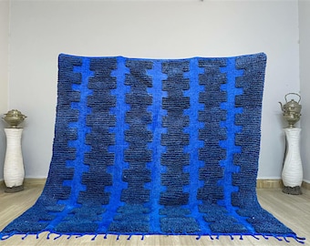 Blue Moroccan Wool Rug: Handmade Shag Berber Carpet 8x10