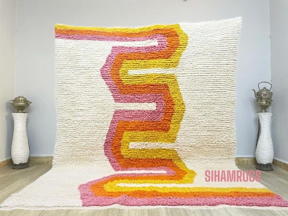 AMAZING ORANGE MOROCCAN Rug - Handmade Morrocan Rug, Authentic Berber Rug, Bohemian Style Rug For Living Room .