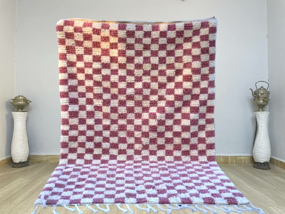 Checkerd Custom brown and white rugs - Tufted Rug - morroco check brown rugs  - Personalized check Carpet - Rug for Bedroom Aesthetic