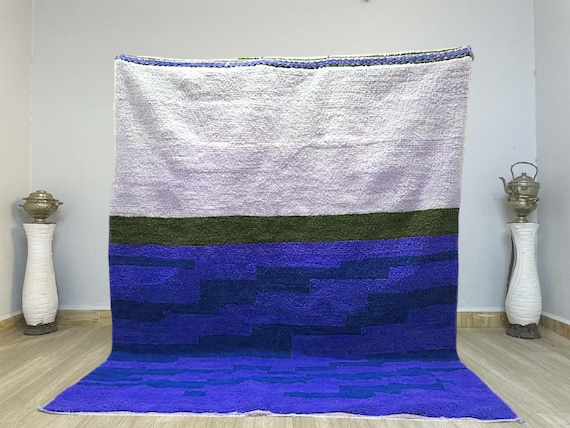 Moroccan rug blue - Berber rug - Custom Moroccan rug - Beni ourain rug - Handmade rug - Abstract Wool rug - blue rug - moroccan blue rug