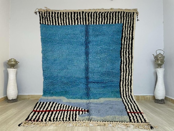 Light Blue MOROCCAN Rug - Handmade Morrocan Rug, Authentic Berber Rug, Bohemian Style Rug For Living Room .