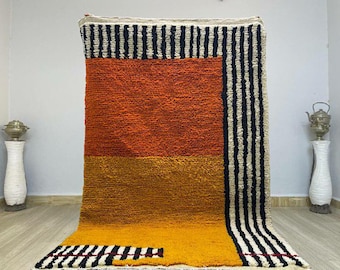 Handmade Moroccan Berber Rug: Orange Checkerboard Wool, Bohemian Style