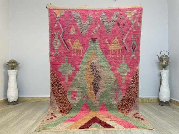 GORGEOUS PINK MOROCCAN Rug, Custom Wool Rug, Beni Ourain Carpet, Abstract Pink Rug, Moroccan rug Hand Knotted, Boho Area Rug