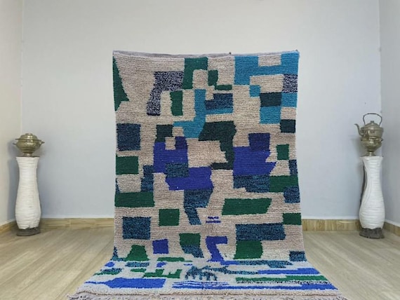 AMAZING MOROCCAN BLUE Rug - Morrocan chekerboard Rug,  Blue Moroccan rugs - Authentic Berber Rug - Bohemian Style Rug For Living Room - Rugs