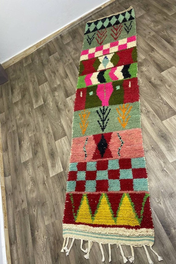 Custom Moroccan  Runner Rug, Tufted Customized Shape Size Rugs | pink runner rug | Personalized Checkered Rug for bedroom