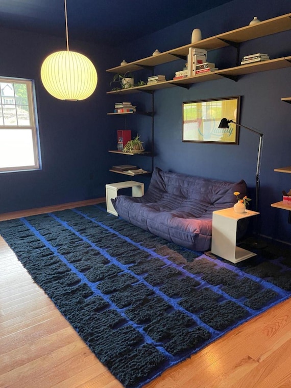 Authentic Moroccan Rug, Beni Ourain Rug, Custom Beni Ourain Rug, Large Moroccan Rug, Custom Rug, Blue Rug, Handmade wool Rug, Berber Carpet
