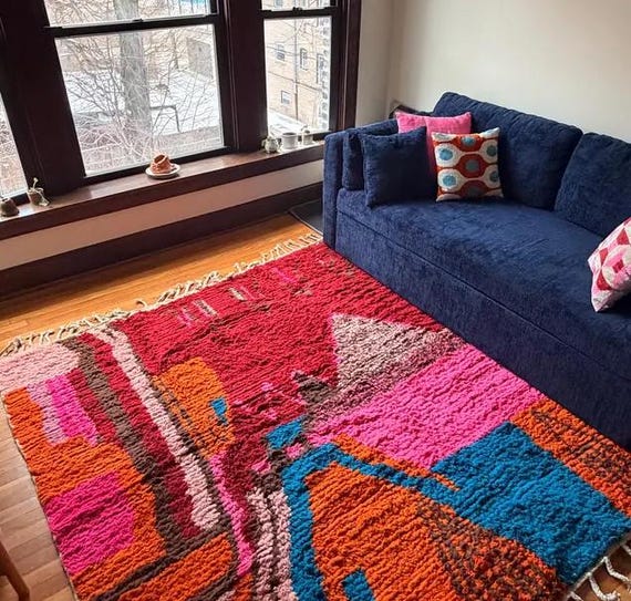 Handmade Pink Beni Mrirt Rug – Moroccan Wool Berber Carpet, Tribal Boho Style Rug