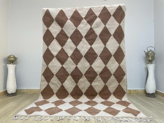 Brown Handmade Rug, Custom Moroccan Rug, Berber Rug, Beni Ourain Rugs, Moroccan Rug, White Carpet, Handgefertigter Teppich