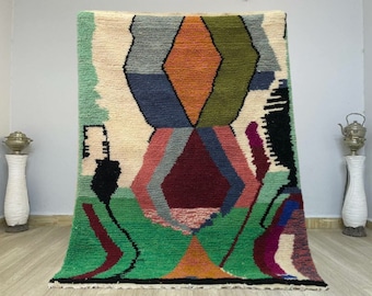 Handmade Multicolored Boujaad Rug: Moroccan Berber Wool Carpet