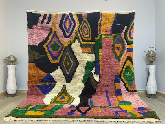 Artistic Moroccan Rug, Handmade Rug, White Pink Rug, Moroccan Carpet, Beni Ourain Rug, Tribal Berber Rug, Authentic Carpet, Tapis Marocain