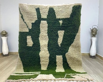 Handmade Green Moroccan Berber Rug: 9x12 Wool Area Rug