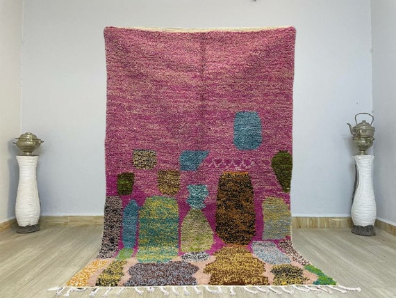 GORGEOUS PINK MOROCCAN Rug, Custom Wool Rug, Beni Ourain Carpet, Abstract Pink Rug, Moroccan rug Hand Knotted, Boho Area Rug