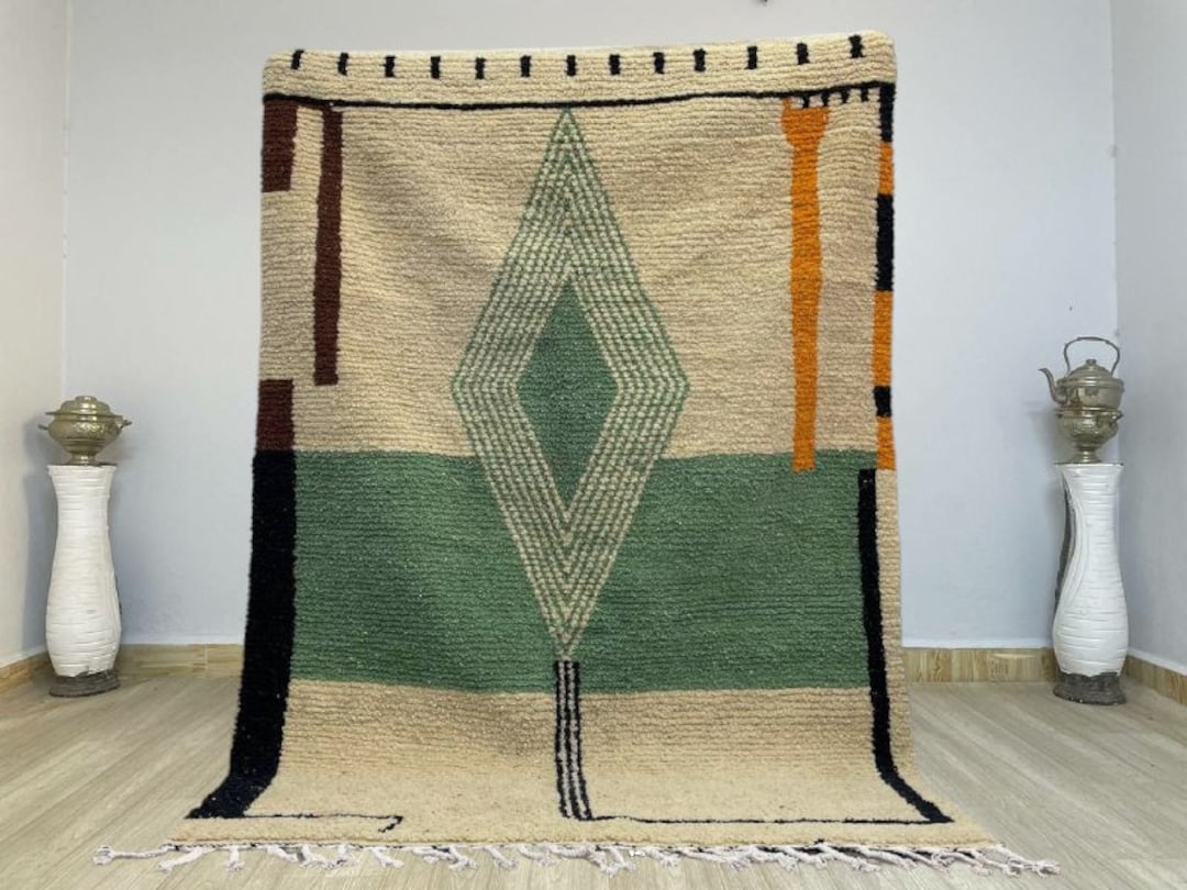 Moroccan Custom Green Tufted Rug, Green Rugs 9x12, Unique Aesthetic Rug
