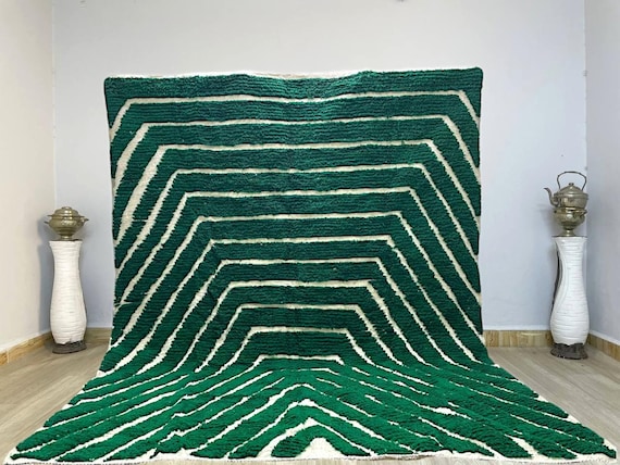 Green Moroccan Rug, Handmade Wool Rug, Green Rug for Living Room, Geometric Rug, Green Moroccan Rug, 8x10 Green Rug