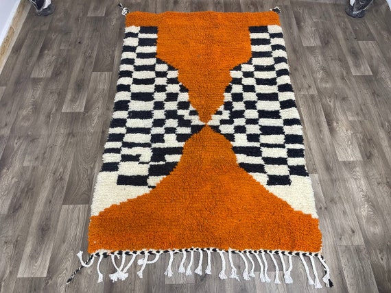 Custom orange checkered Rug | Orange Rug | Customized orange Design | Hypebeast decor  | Personalized rug | Rug for Bedroom Aesthetic