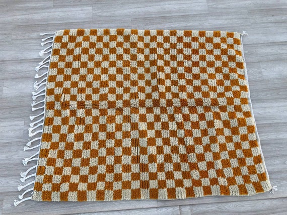 MOROCCAN CHECKERED ORANGE Rug - Handmade Morrocan Rug, Authentic Berber Rug, Bohemian Style Rug For Living Room .