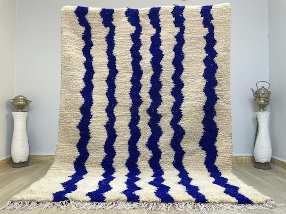 Blue Handmade Rug, Custom Moroccan Rug, Berber Rug, Beni Ourain Rugs, Moroccan Rug, White Carpet, Blue and white rug,Teppich
