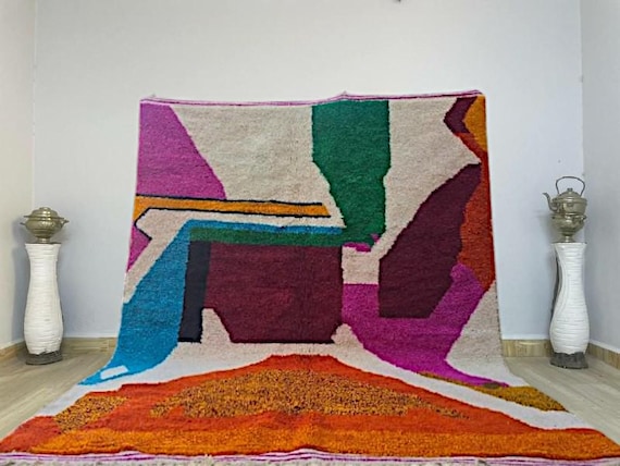 Handmade Moroccan wool rug - Orange checkered Berber Area Rug