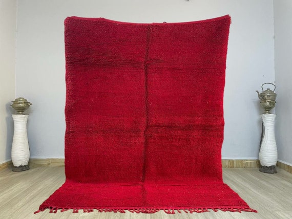 Handmade wool Red Rug - Beni ourain rug - Washable Moroccan Rug - Vintage Rug - Handmade Wool rug  - Housewarming Gift