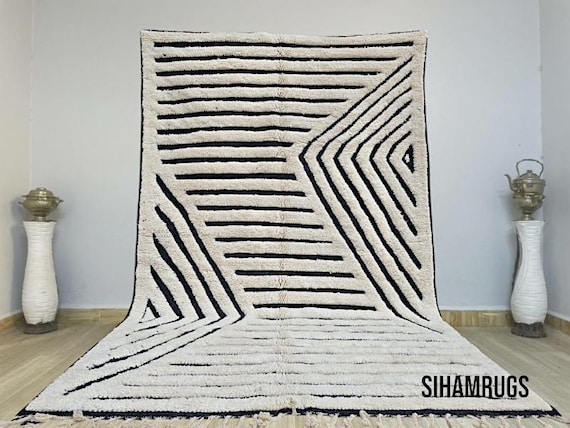 Moroccan Rug 8x10 Beni Ourain Rug - Handmade Morrocan Rug, Authentic Berber Rug, Bohemian Style Rug For Living Room - Moroccan berber rug