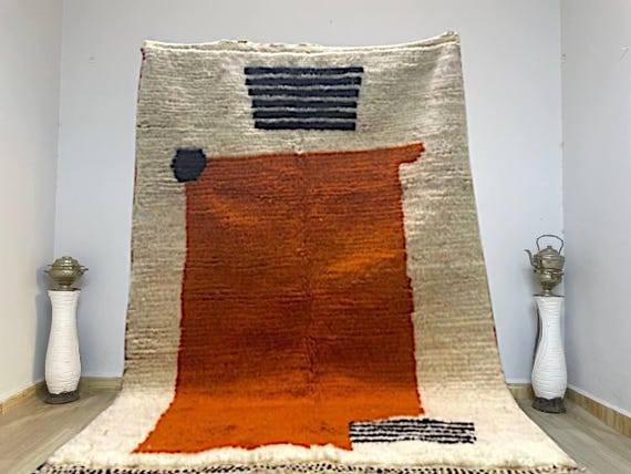 Moroccan Rug Orange carpets , Beni ourain rug , Handmade area rug , Morocco Orange Rugs, berber rug , Bohemian Style Rug For Living Room.