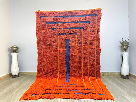 Orange Striped Moroccan rug , Rugs for Living room , Custom handmade rug , Wool Berber rug , Orange Beni ourain rug , Moroccan rug 10x14