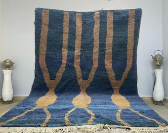 Blue Berber Wool Rug: Authentic Moroccan Rug, Abstract Design