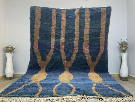 Moroccan Blue rugs - Amazing authentic Berber rug - Personalized Moroccan rug - Morrocan Blue rug - Abstract Wool rug for living room.