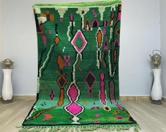 Handwoven Green Moroccan Rug: Mrirt Wool Berber Carpet
