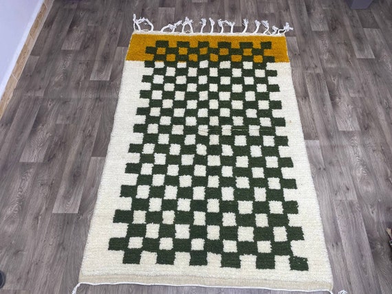 Morocco Checkered Rug | Green Rug | Customized Checkered Design |Hypebeast decor |Green and white checkered Rugs | Rug for Bedroom Aesthetic