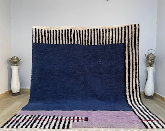 Moroccan Blue Checkerboard Wool Rug: Berber Bohemian Style