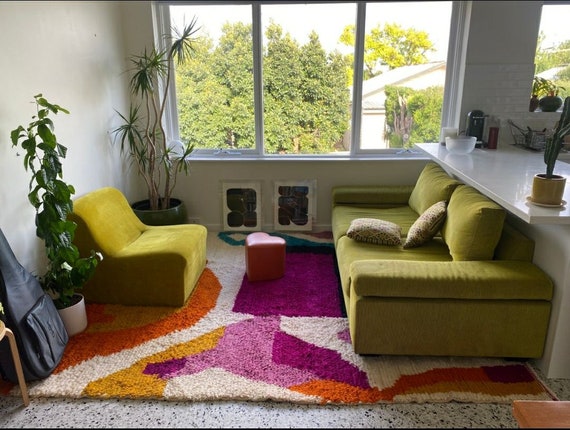 Moroccan rug 8x10 Orange, rug for living room - Handmade Morrocan rug - authentic berber area wool rug, moroccan berber rug 8x10