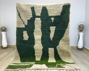 Handmade Green Moroccan Rug: Wool Berber Beni Ourain Rug
