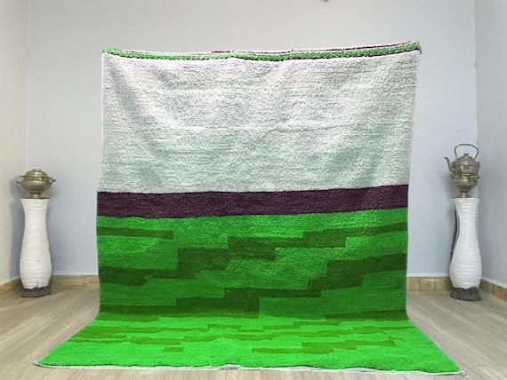 Sea Green Wool Moroccan Rug Hand Woven Bohemian Decor Inspired, Boho Scandinavian Decor