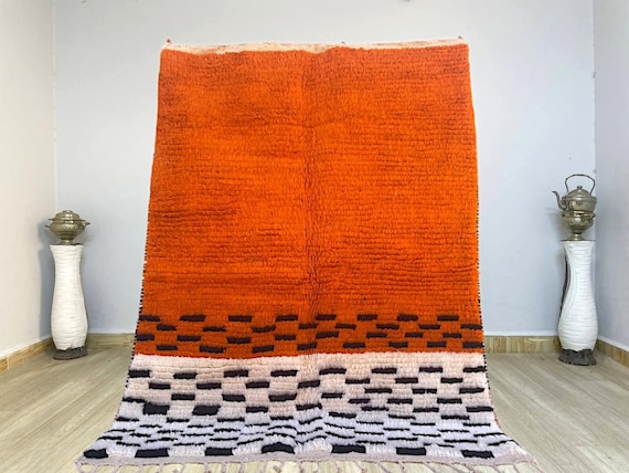 AMAZING ORANGE Moroccan Rug for Living room, beni ourain rug , Handmade Moroccan Rug, Custom Morrocan Rug, Tufted Grass Gardening Shape Rug