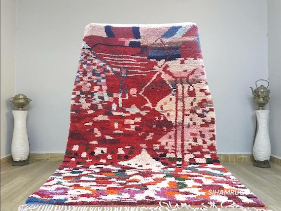 UNIQUE BENIOURAIN RUGS living room -Amazing Pink Moroccan rugRug- Handmade Rug- Berber orange Wool Carpet- Genuine Wool Rug 8x10 ft - Rugs