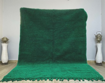 Handmade Moroccan Green Shag Rug: Wool Area Carpet