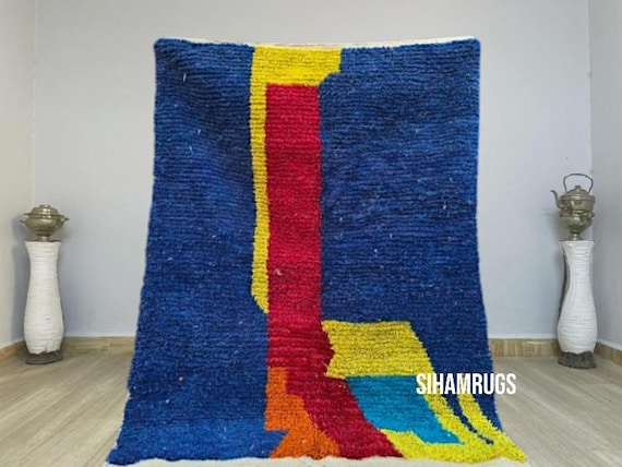 Moroccan rug blue - Berber rug - Custom Moroccan rug - Beni ourain rug - Handmade rug - Plain Wool rug - Solid blue rug- Custom Morrocan Rug