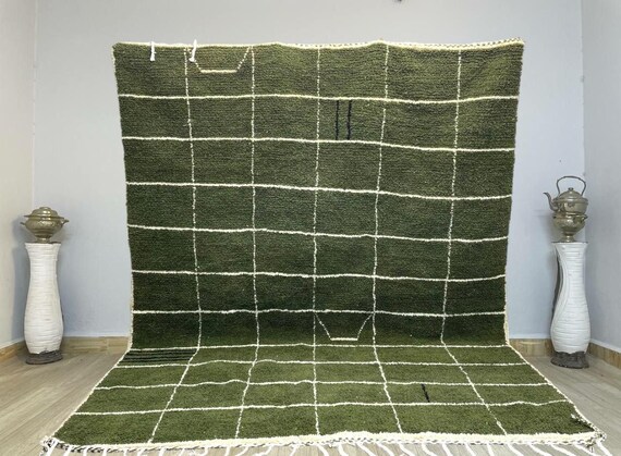 AMAZING Green MOROCCAN Rug - Handmade Morrocan rug - Beni Ourain Rug - Authentic Berber Rug, Bohemian Style Rug For Living Room.