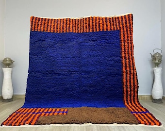 Handmade Blue Moroccan Rug: Beni Ourain Wool Rug