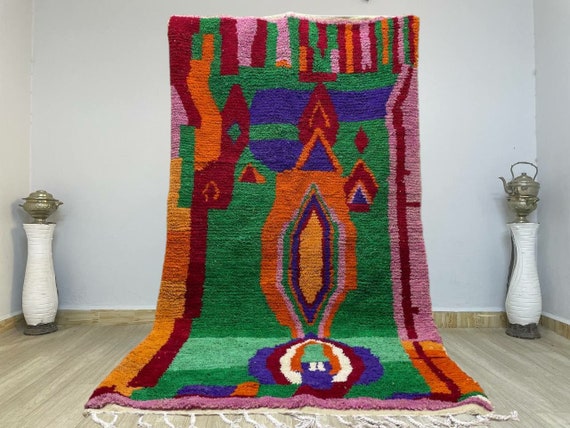 Boujaad Orange Premium quality Fuzzy Handmade Carpet, Berber Azilal Natural Artwork Sofa Rug, Moroccan Home Fourniture Faded Colors Rug