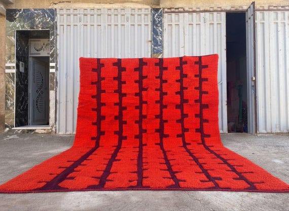 Handmade Moroccan wool rug – Orange checkerboard Berber rug