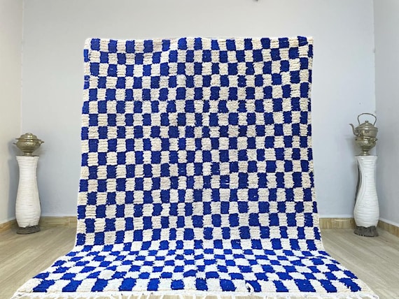 Moroccan rugs checkered - moroccan rugs blue - moroccan rugs runner - moroccan rugs 8x10 - handmade rug wool - handmade rug morocco