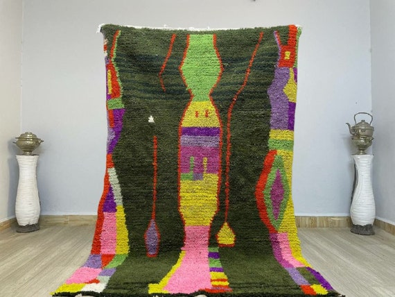 Boujaad Moroccan Rug - Custom Green Rugs For Living Room - Midcentury Modern Decor - Soft Area Rug - Handmade Home Decor - Bohemian Rug